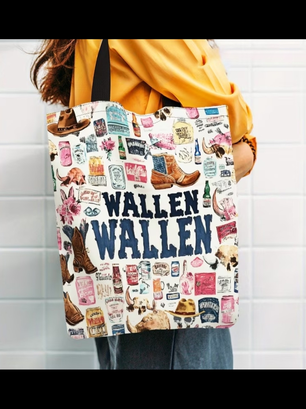WALLEN Printed Tote Bag - White with Multicolor Accents